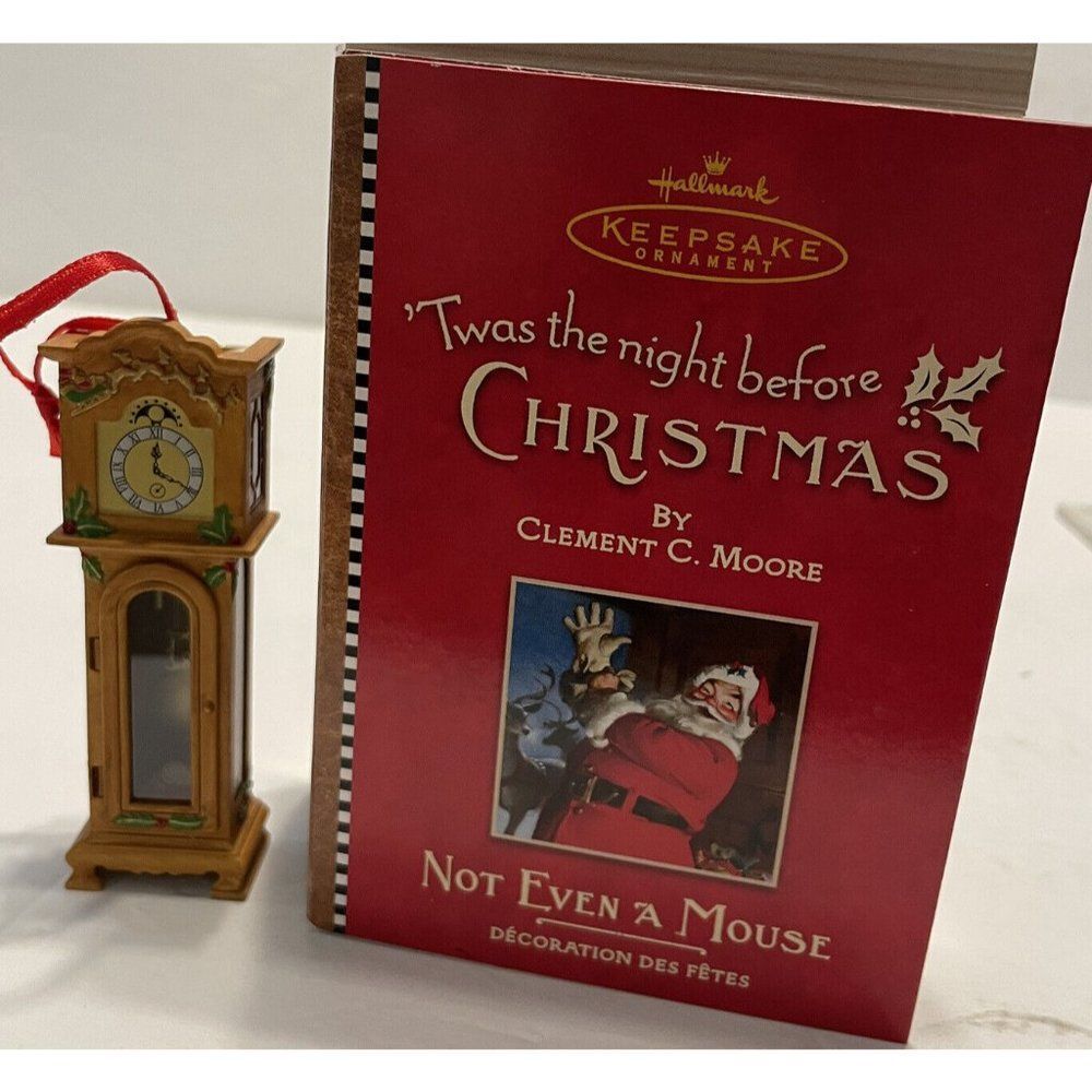 Vtg 2001 Hallmark Christmas Tree Ornament ‘Twas The Night Before Mouse Clock